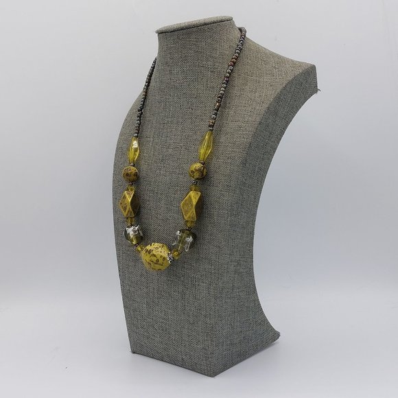 Necklace Vintage  Translucent Spotted shaped Yellow statement Beads Seed Bead 18 - Picture 2 of 9